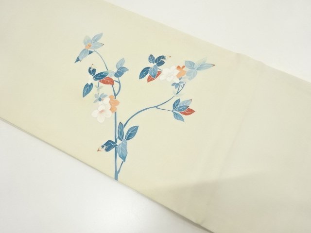 JAPANESE KIMONO / ANTIQUE FUKURO OBI / SILK / SHIOZE / YUZEN / FLOWER
